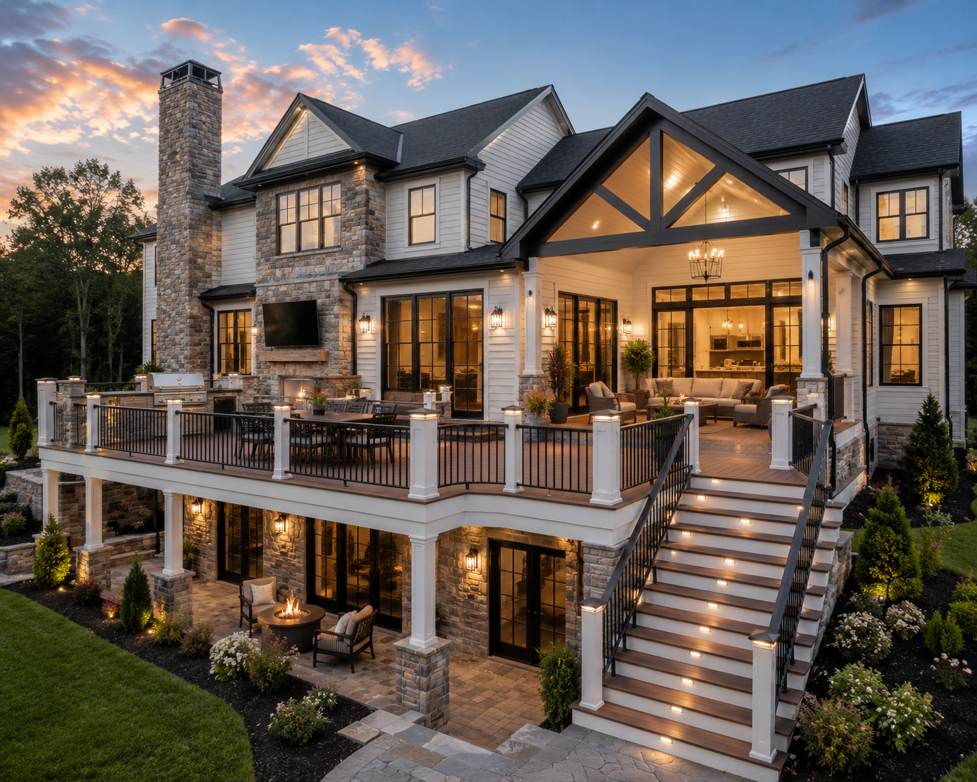 Multi-level deck at twilight